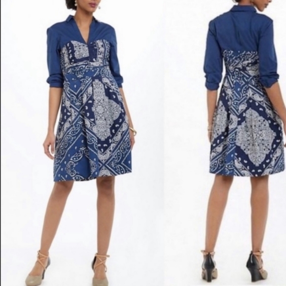 anthropologie holding horses blue bandana print midi dress - Picture 5 of 5